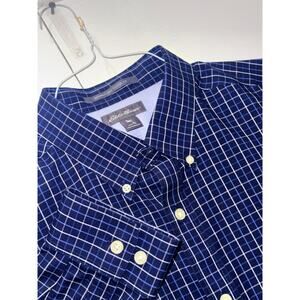 Eddie Bauer Wrinkle Free Shirt Mens Tall L Blue Check Button Down Classic Fi